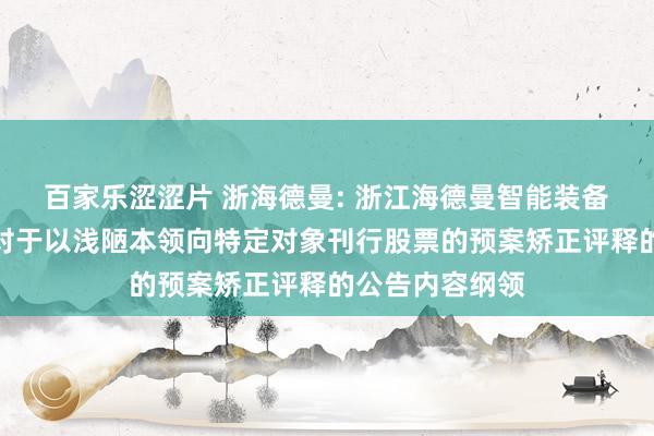 百家乐涩涩片 浙海德曼: 浙江海德曼智能装备股份有限公司对于以浅陋本领向特定对象刊行股票的预案矫正评释的公告内容纲领